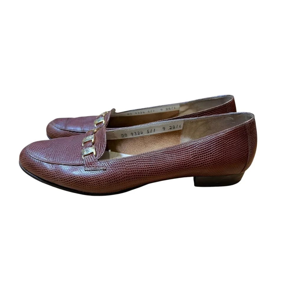 Salvatore Ferragamo Mens Lizard Embossed Leather Gancini Loafers Brown 9.5 2A/B